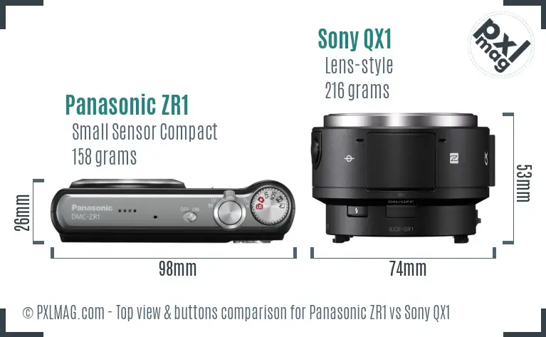 Panasonic ZR1 vs Sony QX1 top view buttons comparison Panasonic ZR1 vs Sony QX1 top view buttons comparison