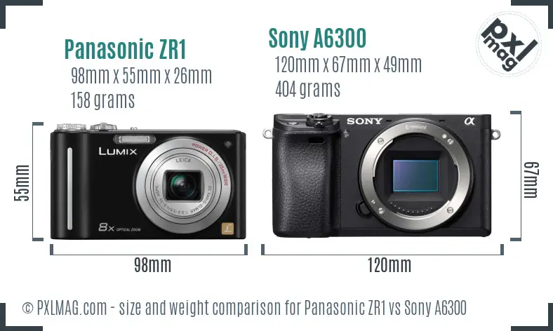 Panasonic ZR1 vs Sony A6300 size comparison