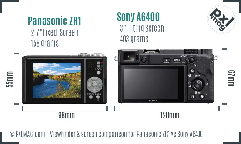 Panasonic ZR1 vs Sony A6400 Screen and Viewfinder comparison