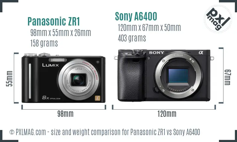 Panasonic ZR1 vs Sony A6400 size comparison