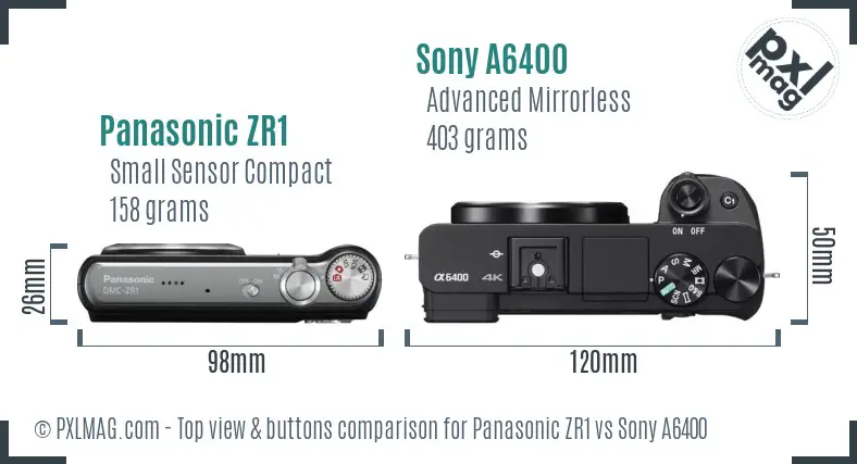 Panasonic ZR1 vs Sony A6400 top view buttons comparison