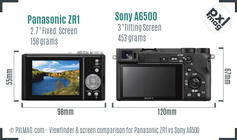Panasonic ZR1 vs Sony A6500 Screen and Viewfinder comparison Panasonic ZR1 vs Sony A6500 Screen and Viewfinder comparison