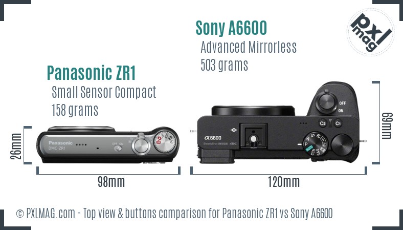 Panasonic ZR1 vs Sony A6600 top view buttons comparison