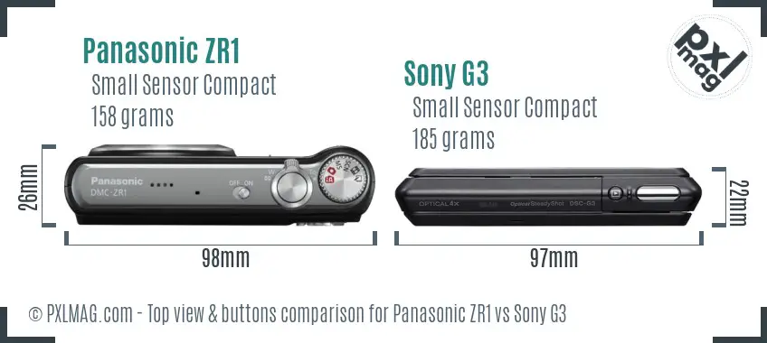 Panasonic ZR1 vs Sony G3 top view buttons comparison