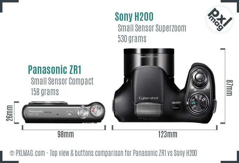 Panasonic ZR1 vs Sony H200 top view buttons comparison