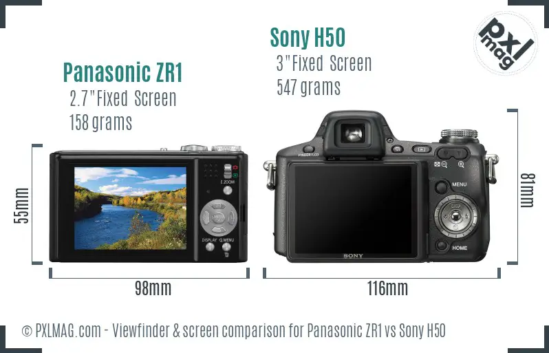Panasonic ZR1 vs Sony H50 Screen and Viewfinder comparison