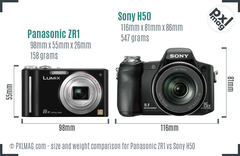 Panasonic ZR1 vs Sony H50 size comparison