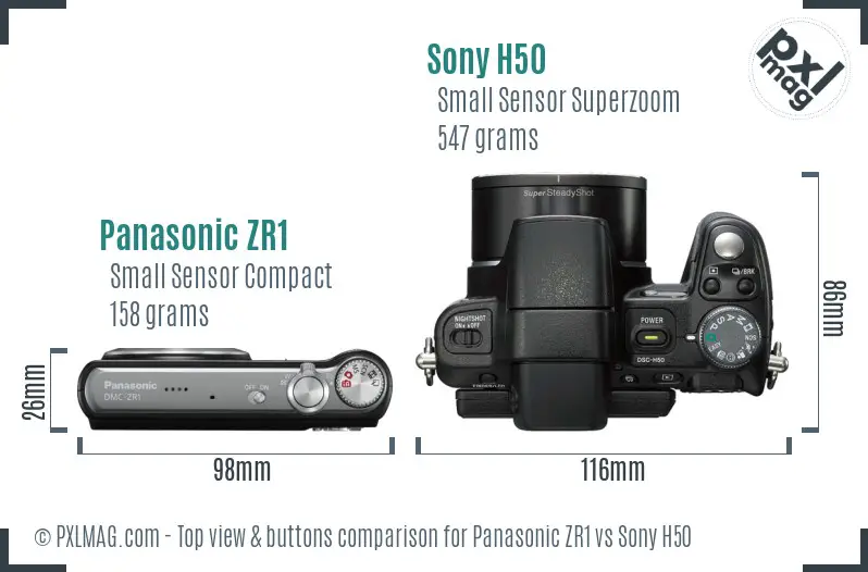 Panasonic ZR1 vs Sony H50 top view buttons comparison