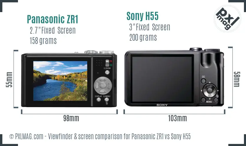 Panasonic ZR1 vs Sony H55 Screen and Viewfinder comparison