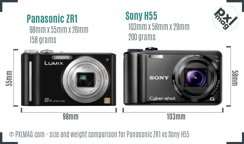 Panasonic ZR1 vs Sony H55 size comparison