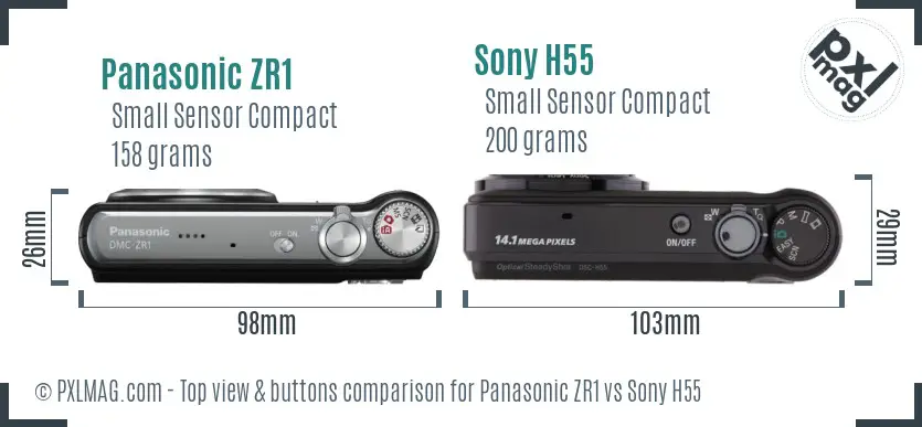 Panasonic ZR1 vs Sony H55 top view buttons comparison