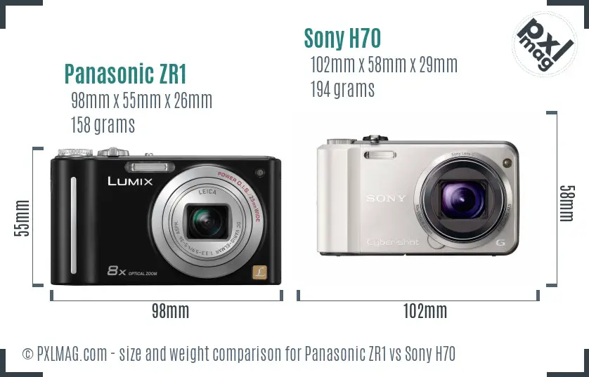 Panasonic ZR1 vs Sony H70 size comparison