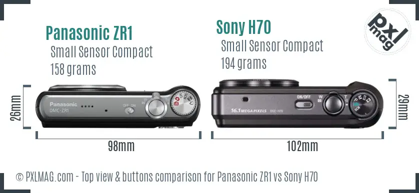 Panasonic ZR1 vs Sony H70 top view buttons comparison