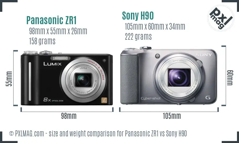 Panasonic ZR1 vs Sony H90 size comparison