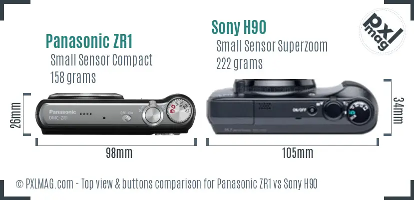 Panasonic ZR1 vs Sony H90 top view buttons comparison