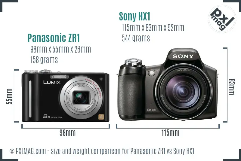 Panasonic ZR1 vs Sony HX1 size comparison