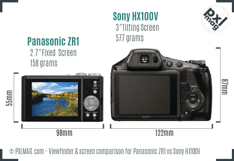 Panasonic ZR1 vs Sony HX100V Screen and Viewfinder comparison