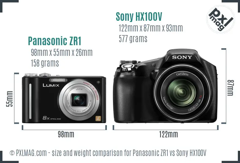 Panasonic ZR1 vs Sony HX100V size comparison