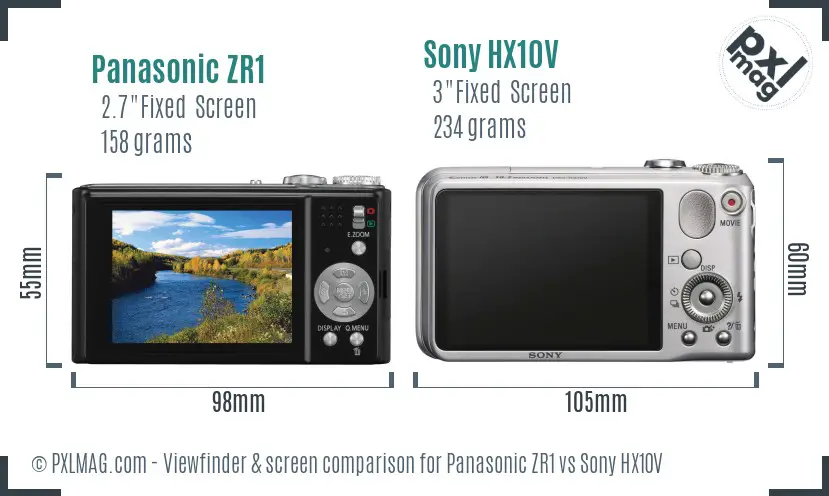 Panasonic ZR1 vs Sony HX10V Screen and Viewfinder comparison