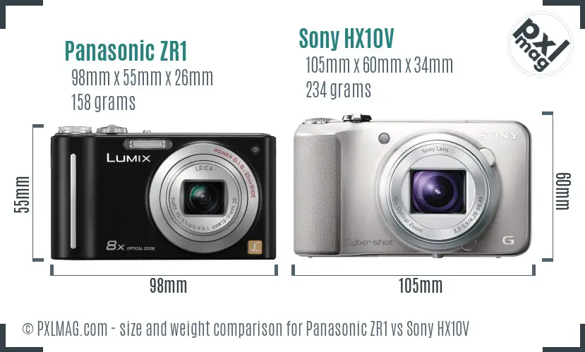 Panasonic ZR1 vs Sony HX10V size comparison
