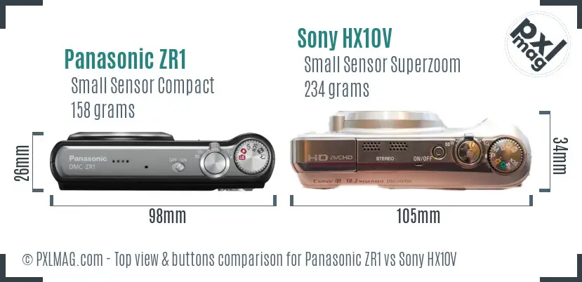 Panasonic ZR1 vs Sony HX10V top view buttons comparison