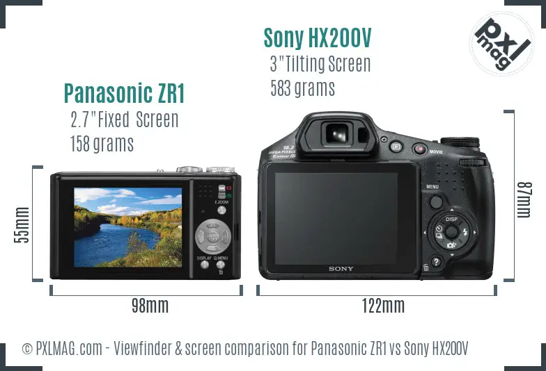 Panasonic ZR1 vs Sony HX200V Screen and Viewfinder comparison