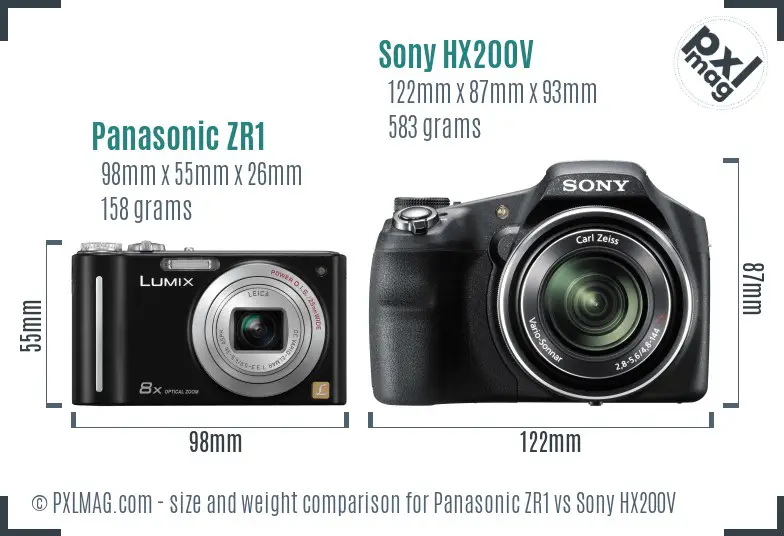 Panasonic ZR1 vs Sony HX200V size comparison