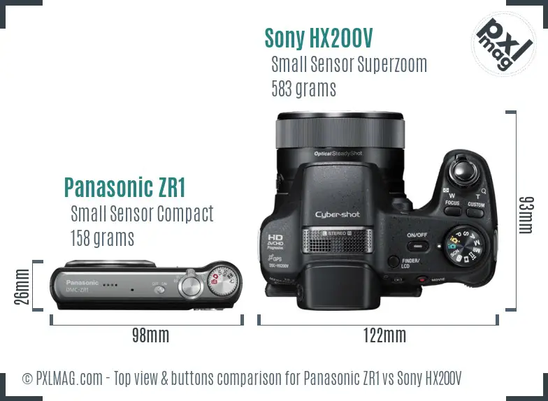 Panasonic ZR1 vs Sony HX200V top view buttons comparison