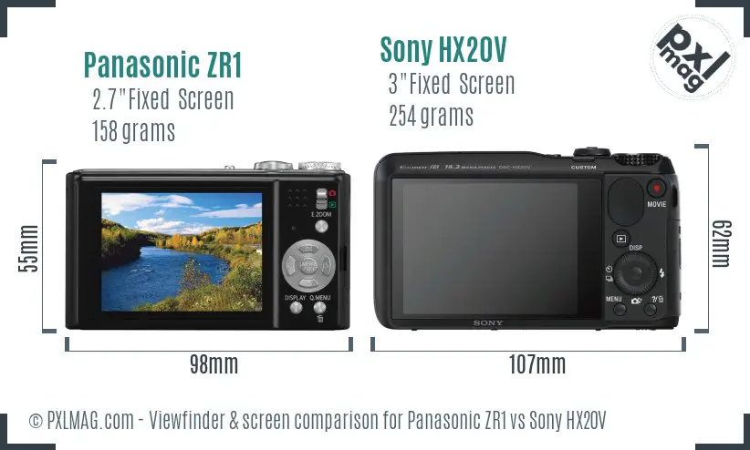 Panasonic ZR1 vs Sony HX20V Screen and Viewfinder comparison