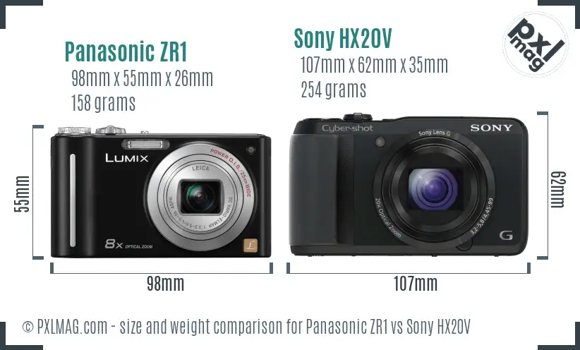 Panasonic ZR1 vs Sony HX20V size comparison