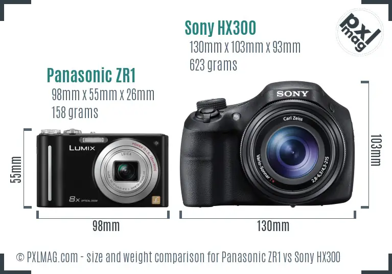 Panasonic ZR1 vs Sony HX300 size comparison