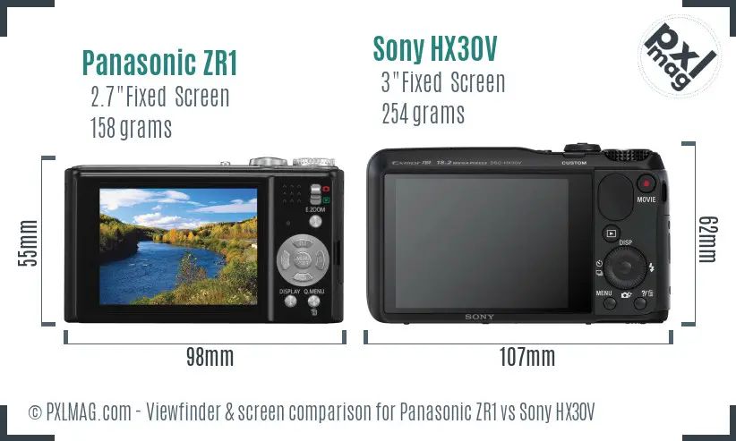 Panasonic ZR1 vs Sony HX30V Screen and Viewfinder comparison