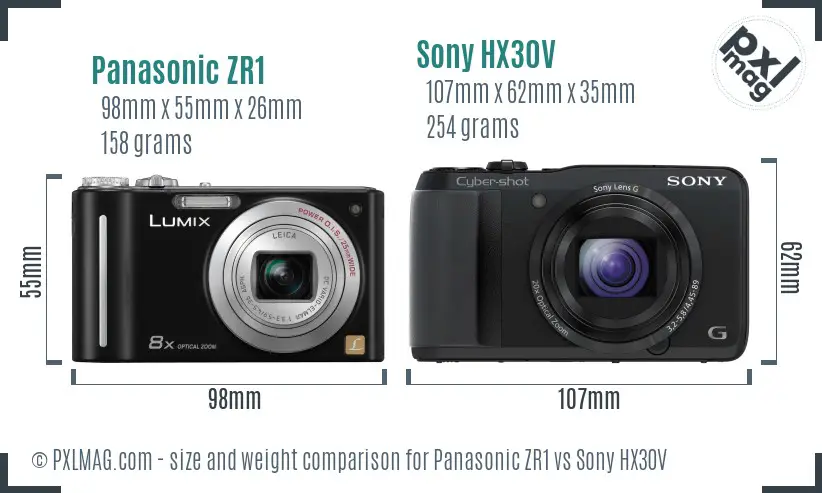 Panasonic ZR1 vs Sony HX30V size comparison