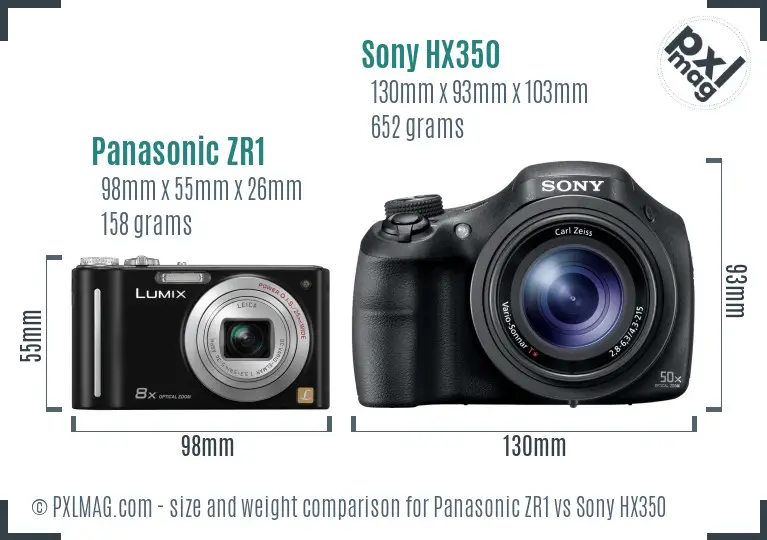 Panasonic ZR1 vs Sony HX350 size comparison