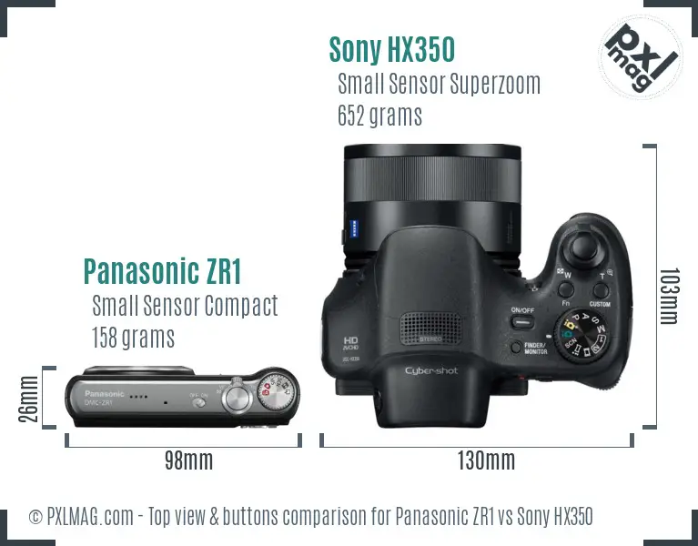 Panasonic ZR1 vs Sony HX350 top view buttons comparison