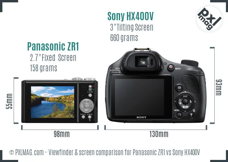 Panasonic ZR1 vs Sony HX400V Screen and Viewfinder comparison