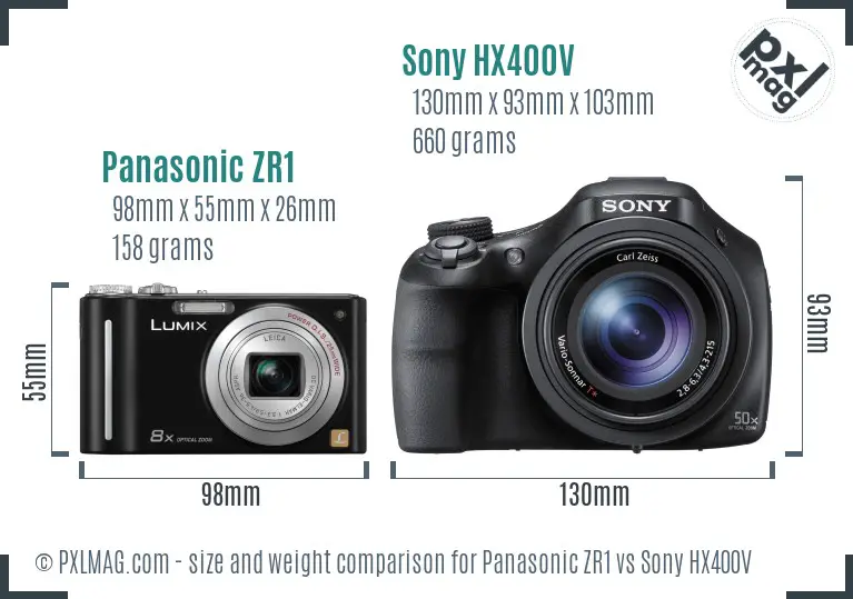 Panasonic ZR1 vs Sony HX400V size comparison