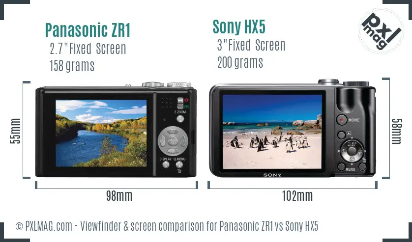 Panasonic ZR1 vs Sony HX5 Screen and Viewfinder comparison