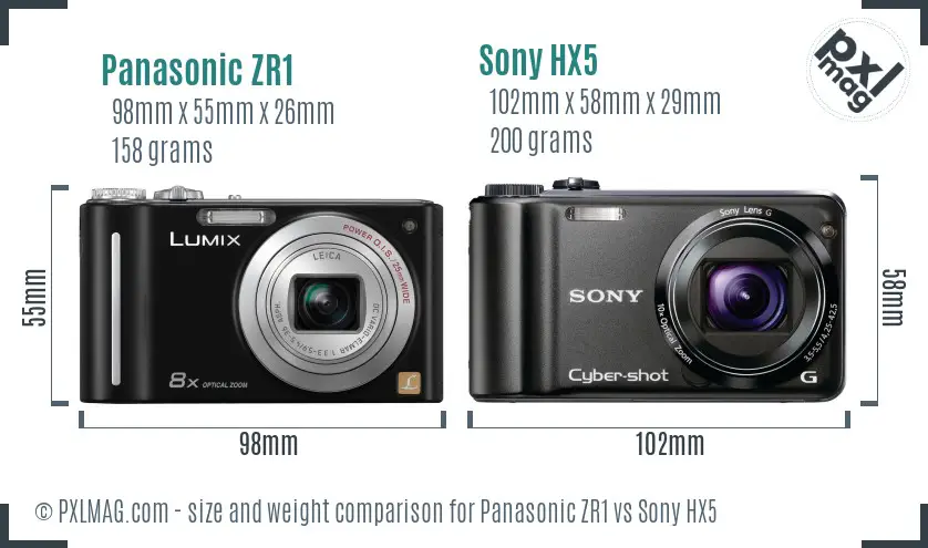 Panasonic ZR1 vs Sony HX5 size comparison