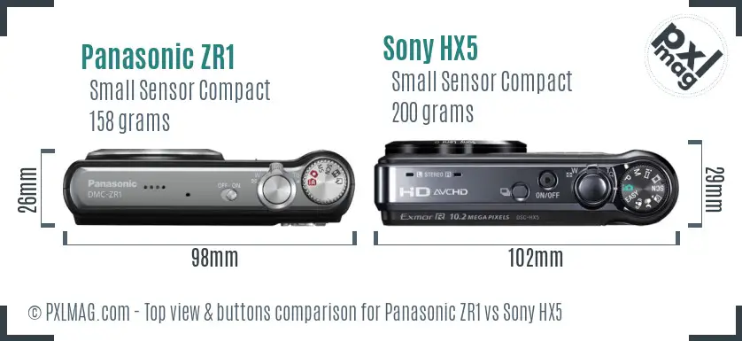 Panasonic ZR1 vs Sony HX5 top view buttons comparison