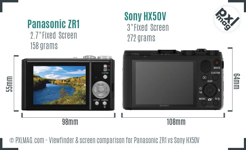 Panasonic ZR1 vs Sony HX50V Screen and Viewfinder comparison