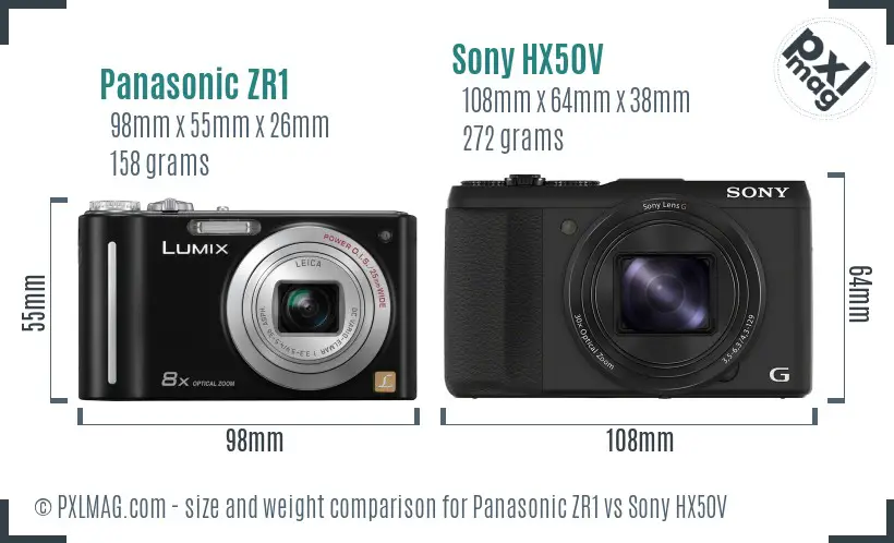 Panasonic ZR1 vs Sony HX50V size comparison