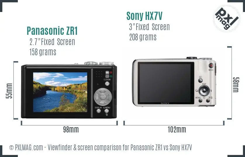 Panasonic ZR1 vs Sony HX7V Screen and Viewfinder comparison