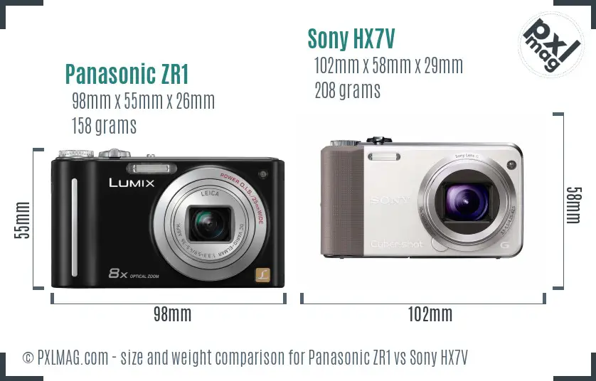 Panasonic ZR1 vs Sony HX7V size comparison