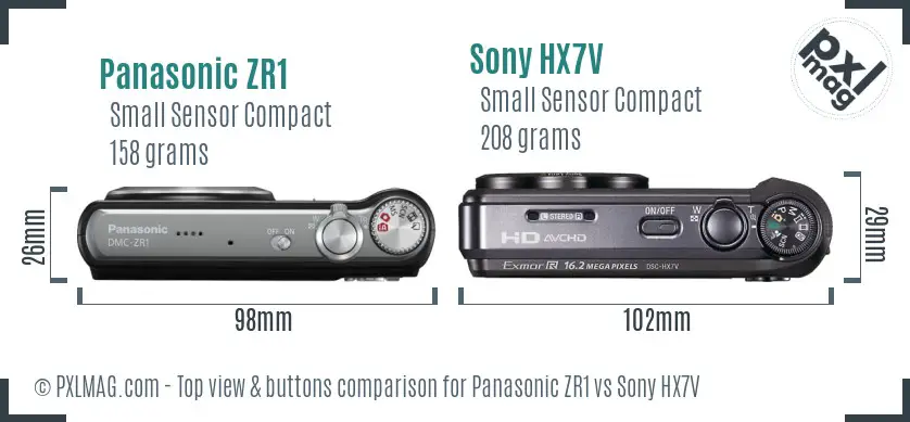Panasonic ZR1 vs Sony HX7V top view buttons comparison