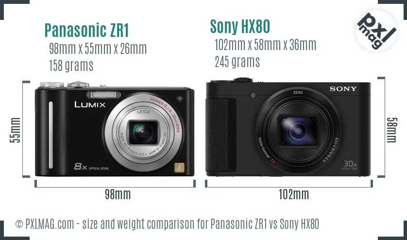 Panasonic ZR1 vs Sony HX80 size comparison Panasonic ZR1 vs Sony HX80 size comparison