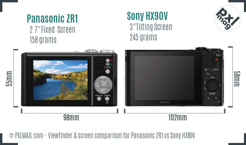 Panasonic ZR1 vs Sony HX90V Screen and Viewfinder comparison