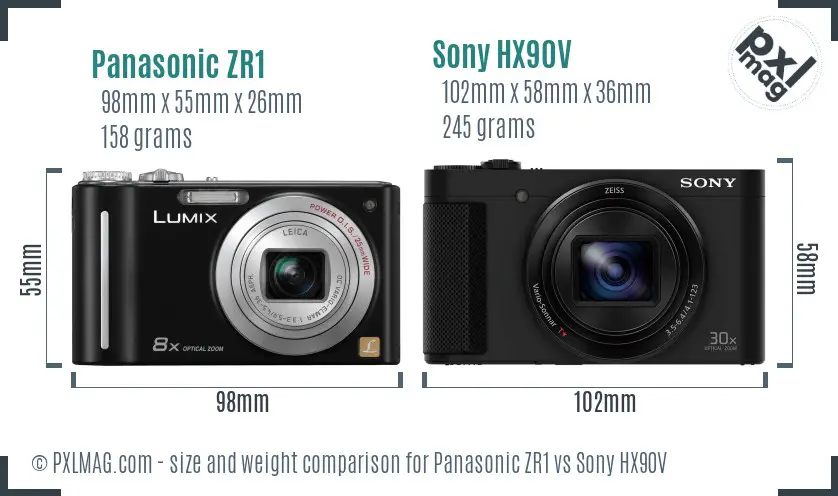 Panasonic ZR1 vs Sony HX90V size comparison