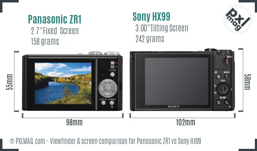 Panasonic ZR1 vs Sony HX99 Screen and Viewfinder comparison