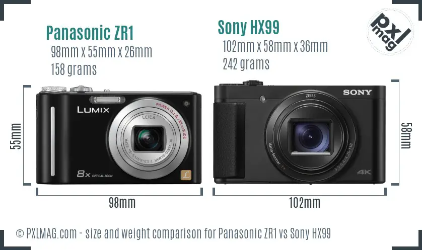 Panasonic ZR1 vs Sony HX99 size comparison